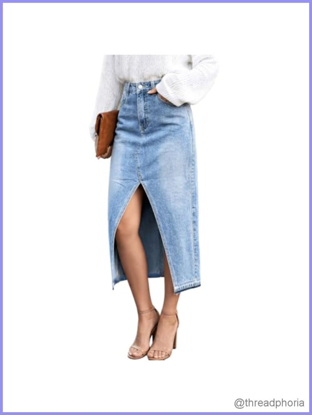 High Waisted A-Line Denim Maxi Skirt Vintage Panel Stitching Casual